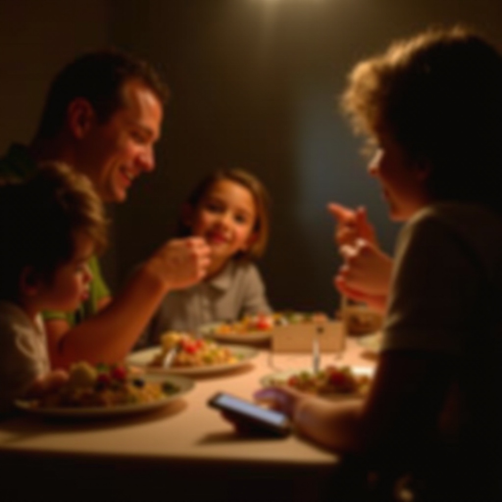全家人一起吃晚飯時都在玩手機