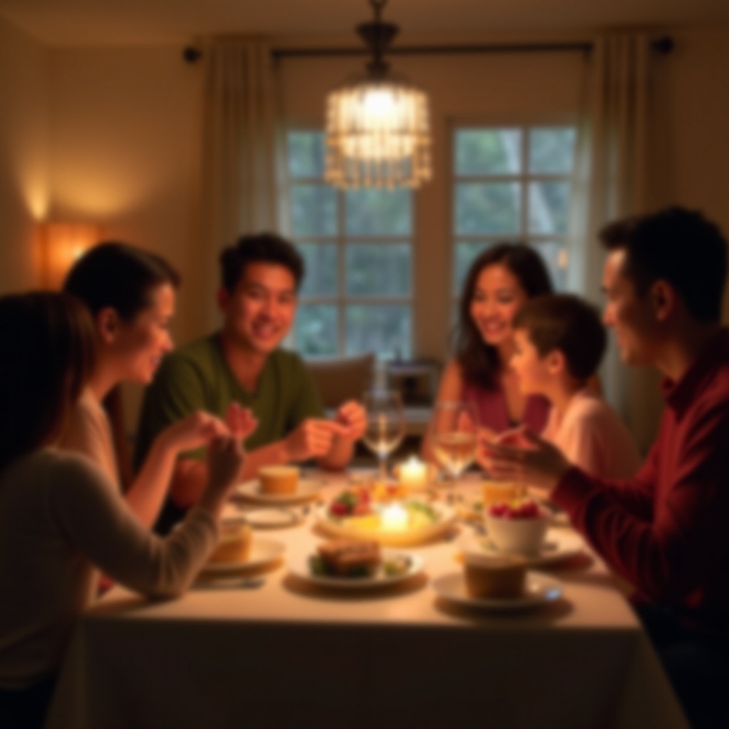 全家人一起吃晚飯時都在玩手機